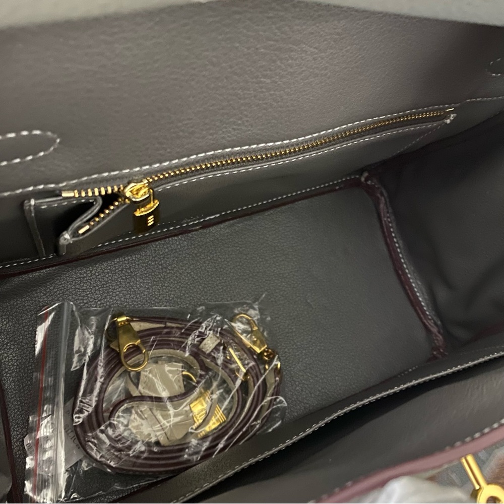Gray White Colorblock 30 BK Structured Lock Key Doctor Satchel Bag Crossbody S9 - Picture 10 of 14